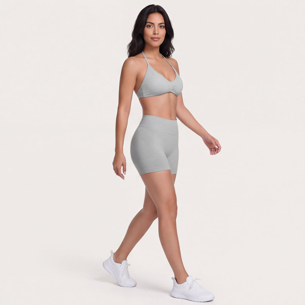 Women's Halter Bra & Shorts Training Set Light Grey