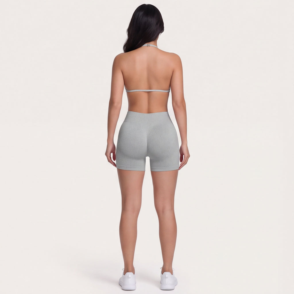 Women's Halter Bra & Shorts Training Set Light Grey