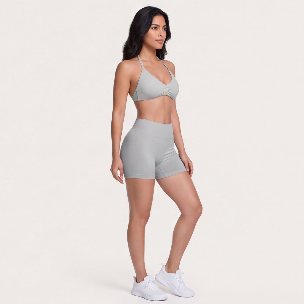 Women's Halter Bra & Shorts Training Set Light Grey