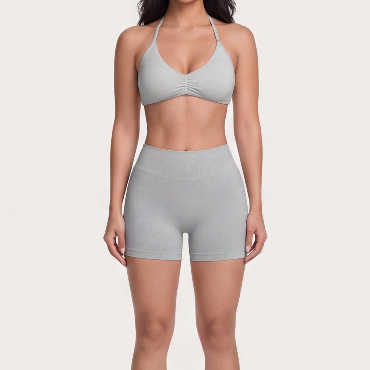 Women's Halter Bra & Shorts Training Set Light Grey