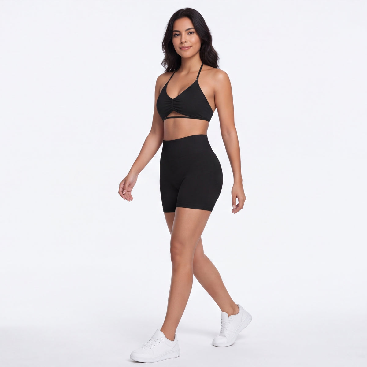 Women's Halter Bra & Shorts Training Set Black