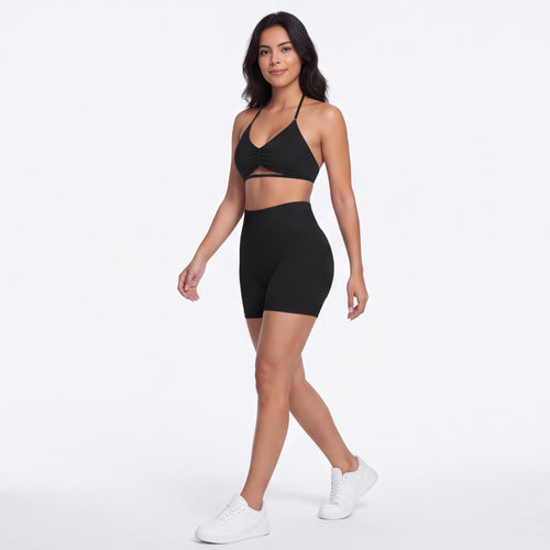 Women's Halter Bra & Shorts Training Set Black