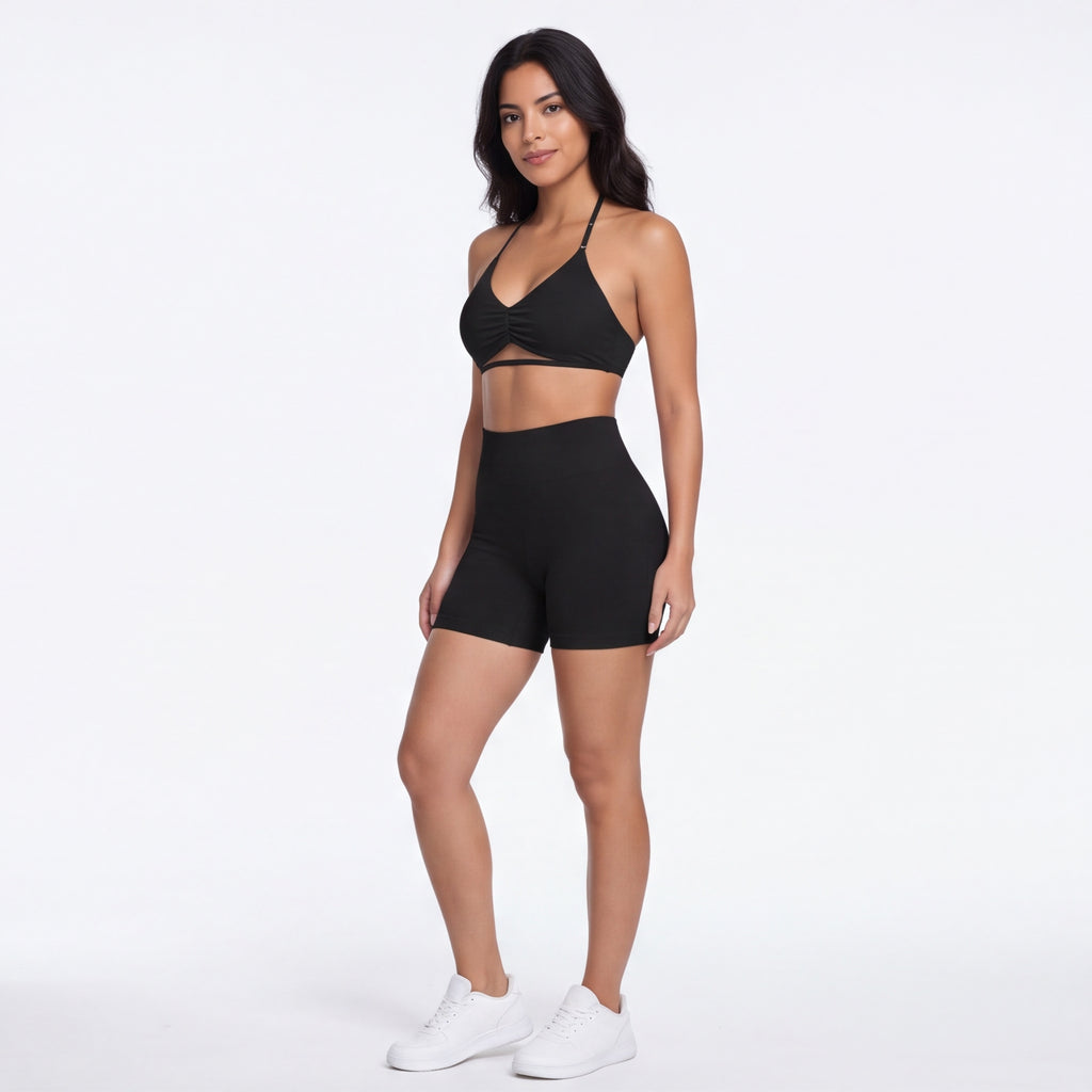 Women's Halter Bra & Shorts Training Set Black