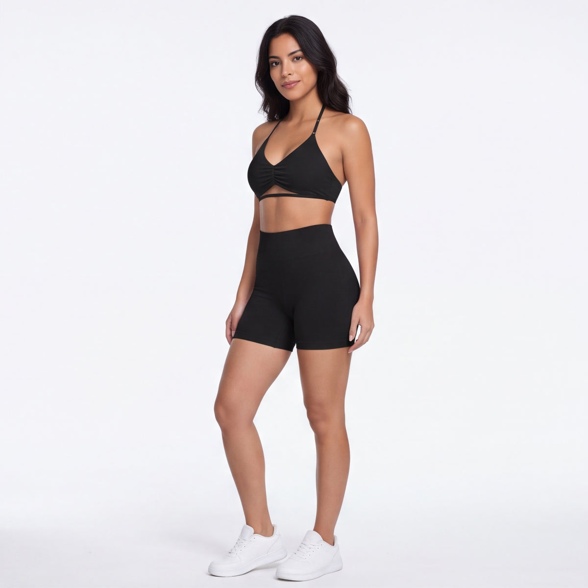 Women's Halter Bra & Shorts Training Set Black