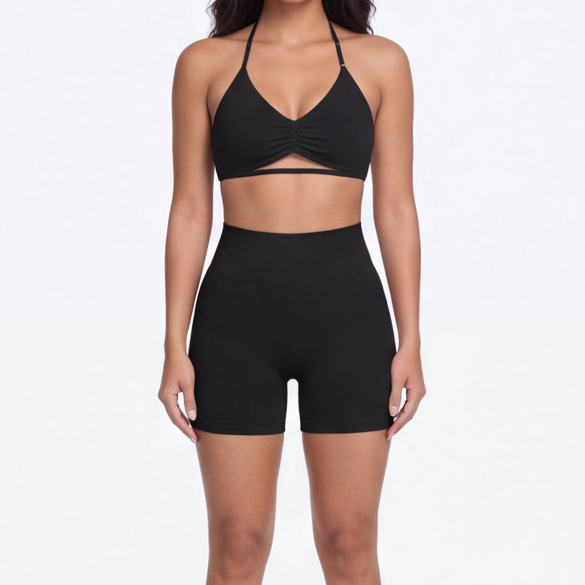 Women's Halter Bra & Shorts Training Set Black