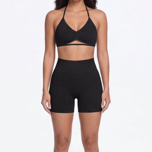 Women's Halter Bra & Shorts Training Set Black