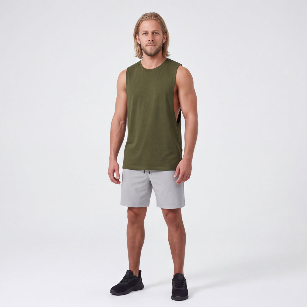 Muscle Cut Training Tank Army Green