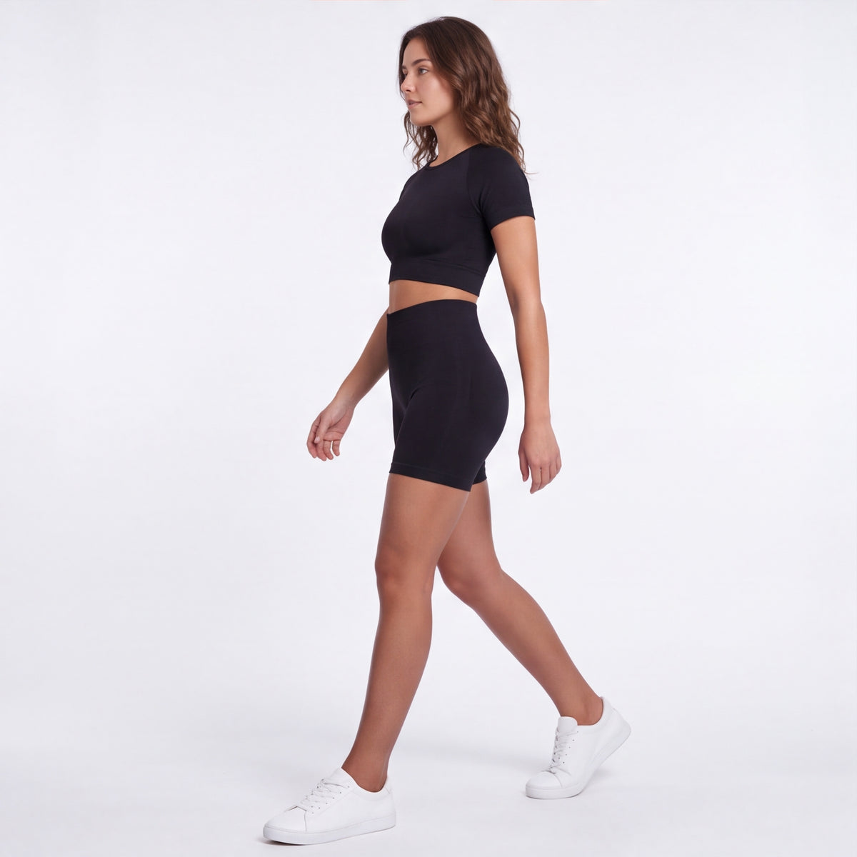 Women's Seamless Crop Top & Shorts Set Black