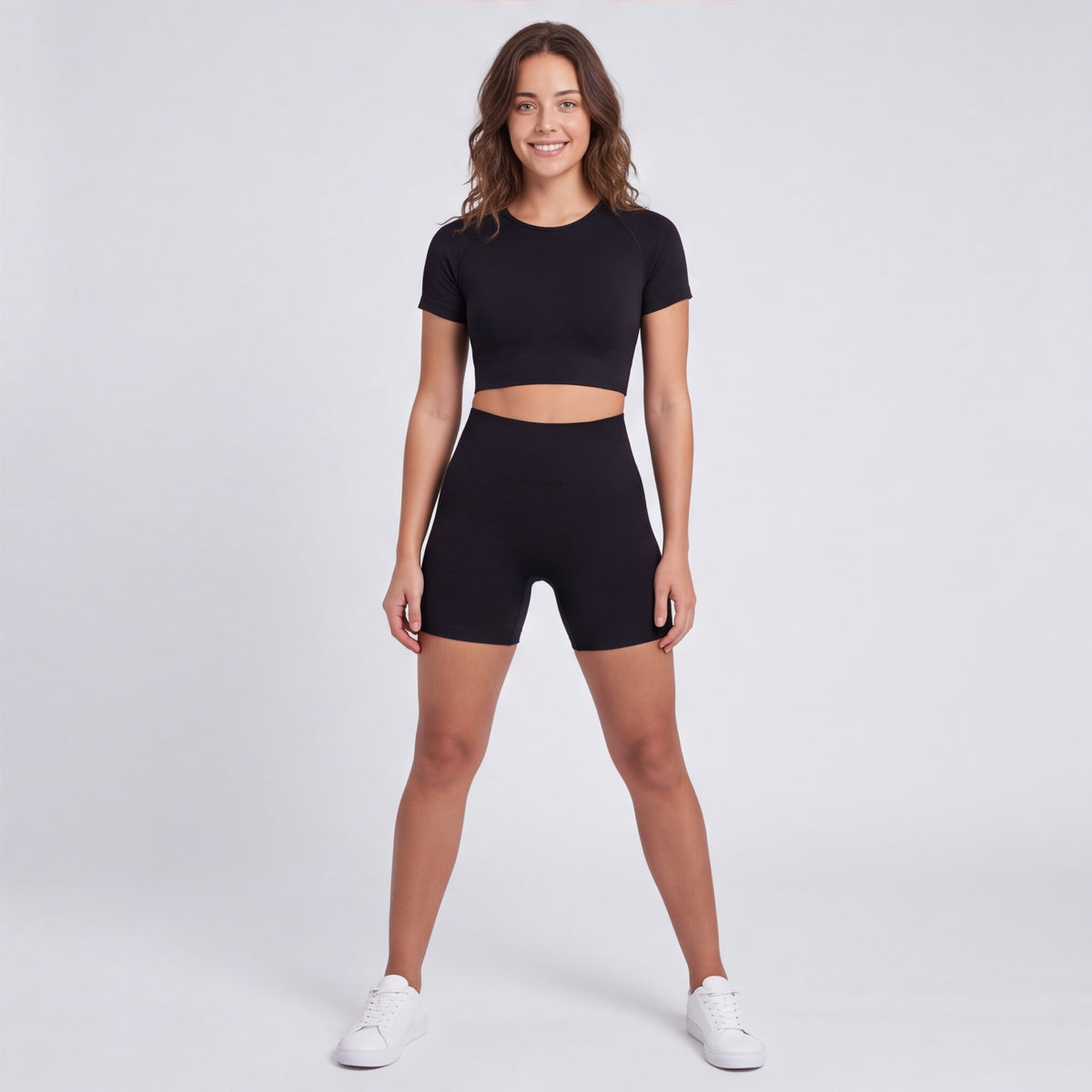 Women's Seamless Crop Top & Shorts Set Black