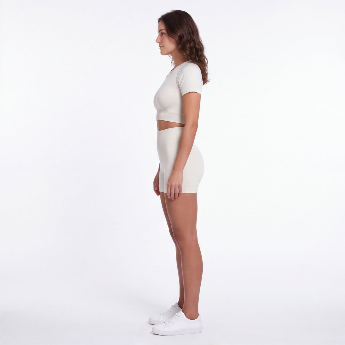 Women's Seamless Crop Top & Shorts Set Ivory White