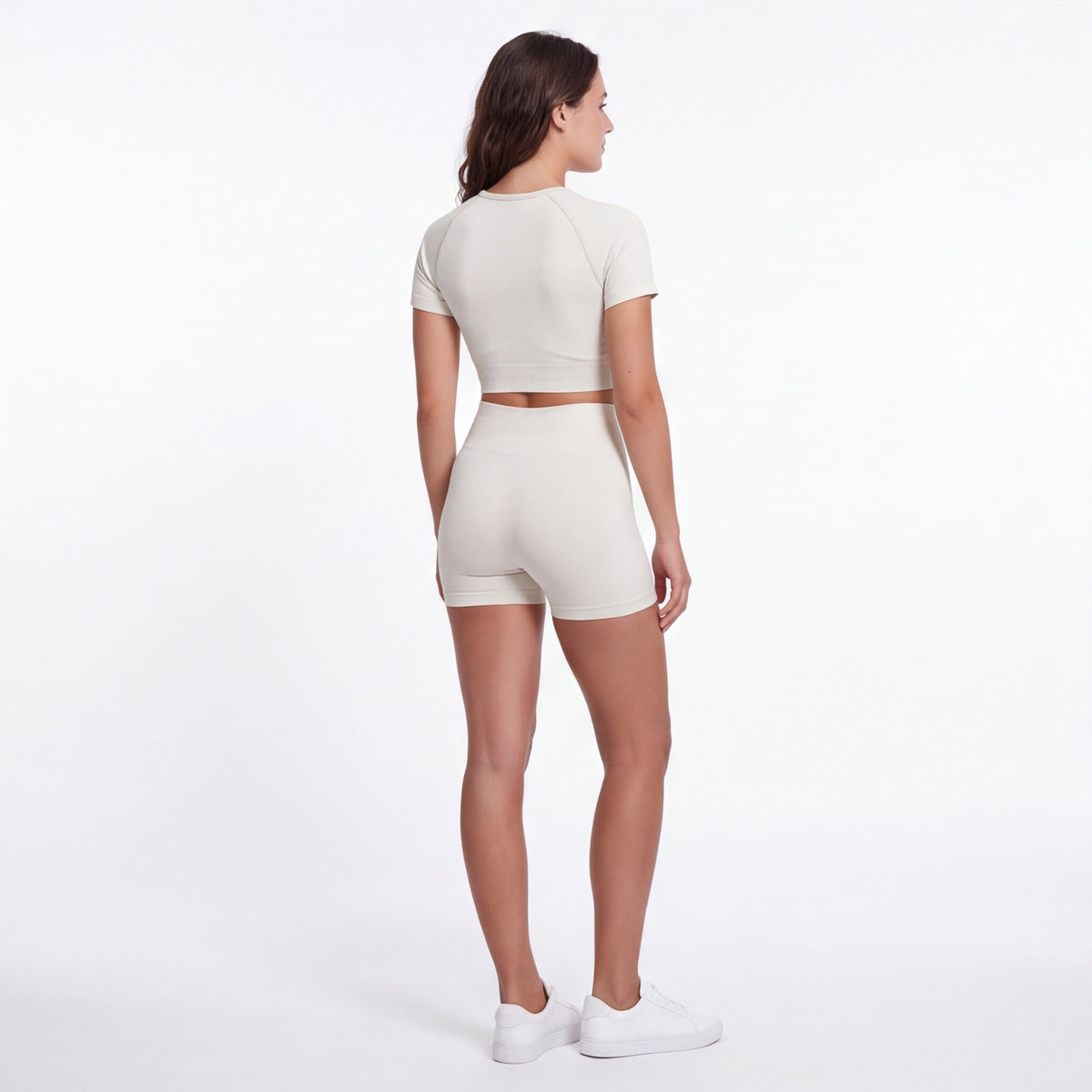 Women's Seamless Crop Top & Shorts Set Ivory White