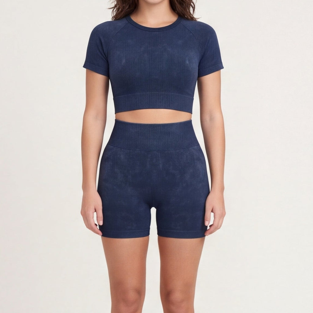 Women's Seamless Crop Top & Shorts Set Dusty Navy