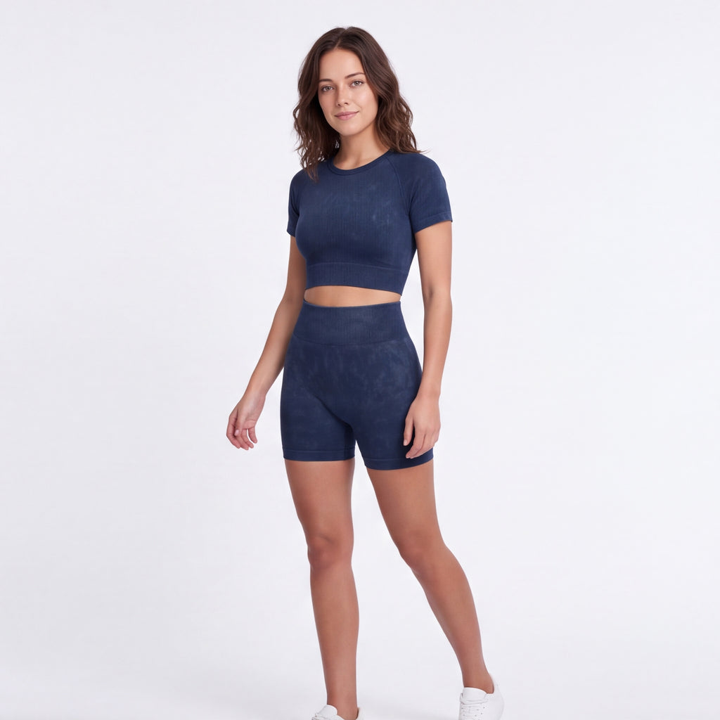 Women's Seamless Crop Top & Shorts Set Dusty Navy