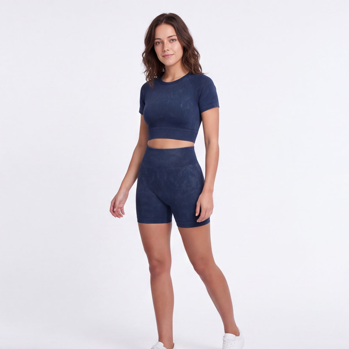 Women's Seamless Crop Top & Shorts Set Dusty Navy