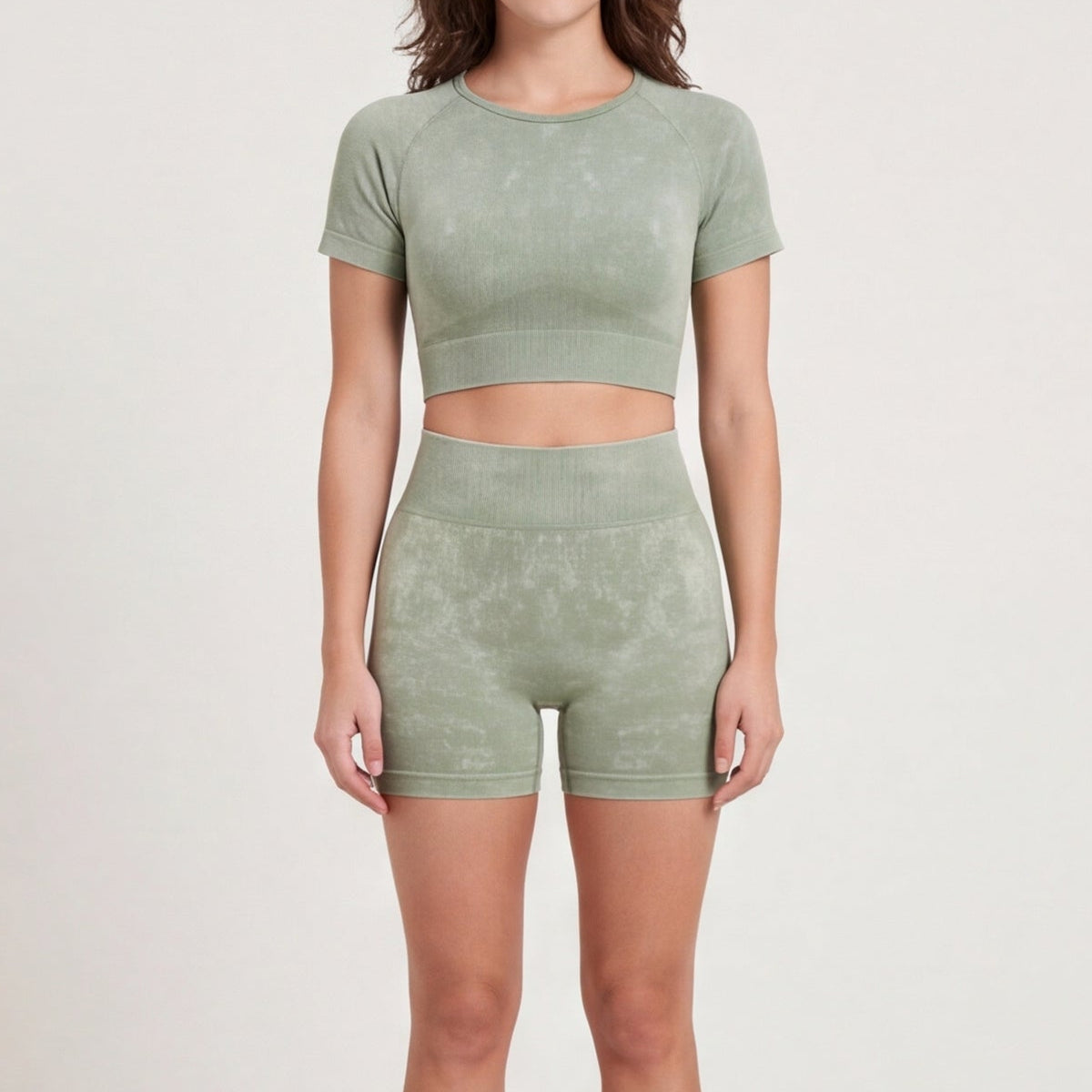 Women's Seamless Crop Top & Shorts Set Dusty Lime