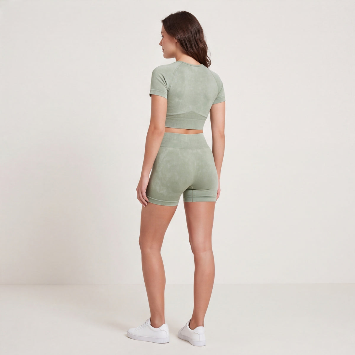 Women's Seamless Crop Top & Shorts Set Dusty Lime