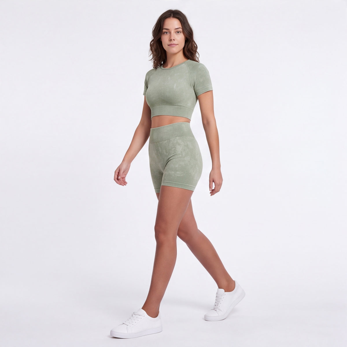 Women's Seamless Crop Top & Shorts Set Dusty Lime