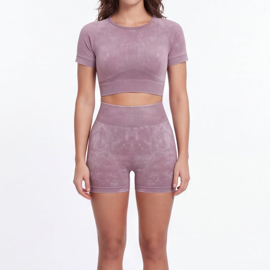 Women's Seamless Crop Top & Shorts Set Dusty Plum