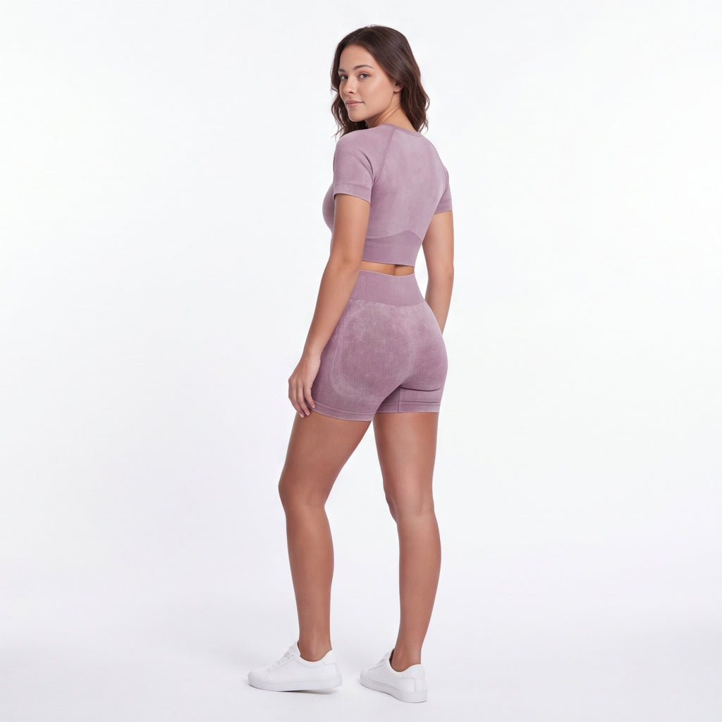 Women's Seamless Crop Top & Shorts Set Dusty Plum