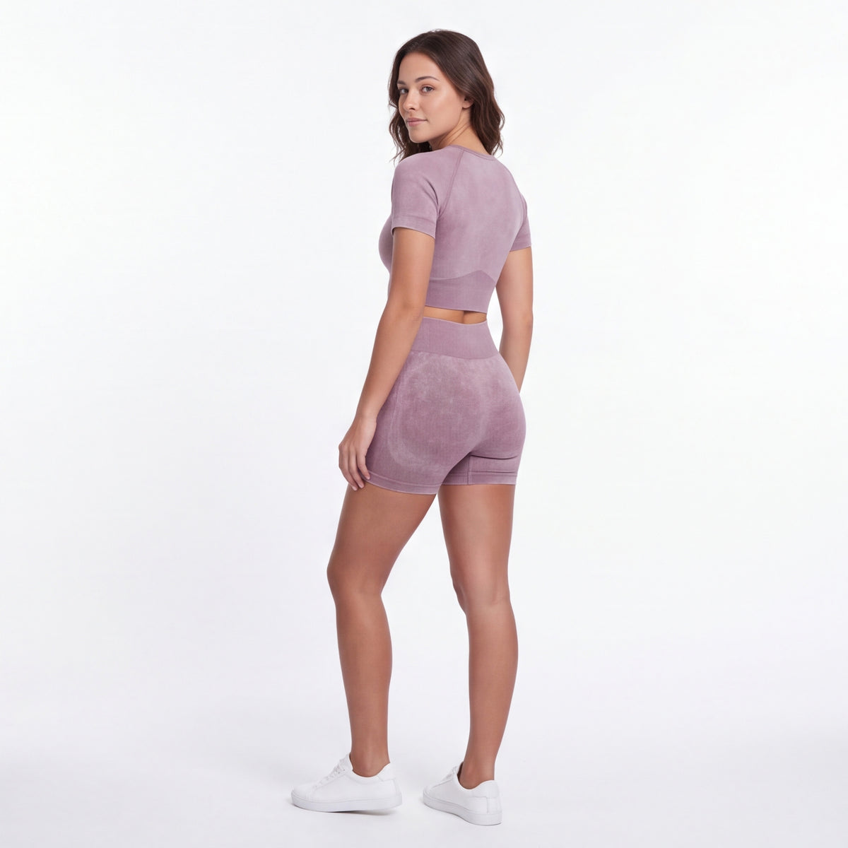 Women's Seamless Crop Top & Shorts Set Dusty Plum