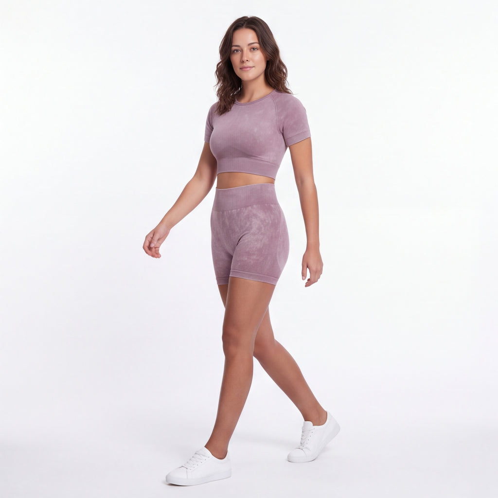 Women's Seamless Crop Top & Shorts Set Dusty Plum