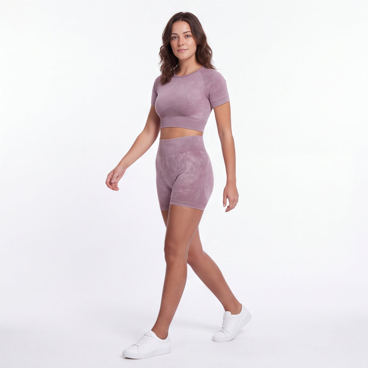 Women's Seamless Crop Top & Shorts Set Dusty Plum