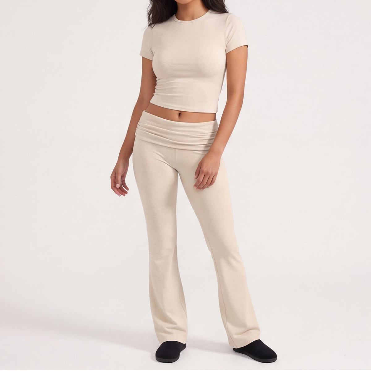 Women's Flare Leggings & Tee Lounge Set Desert Sand