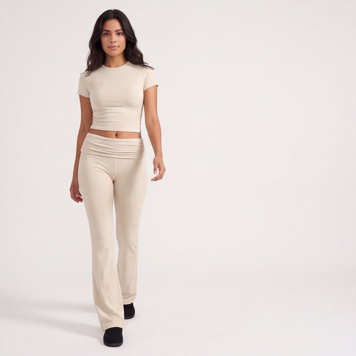 Women's Flare Leggings & Tee Lounge Set Desert Sand