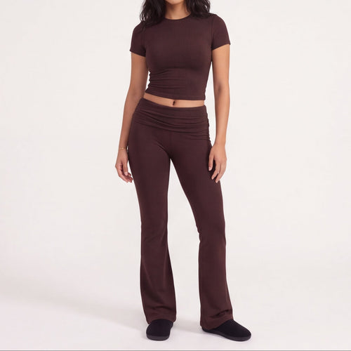 Women's Flare Leggings & Tee Lounge Set Coffee