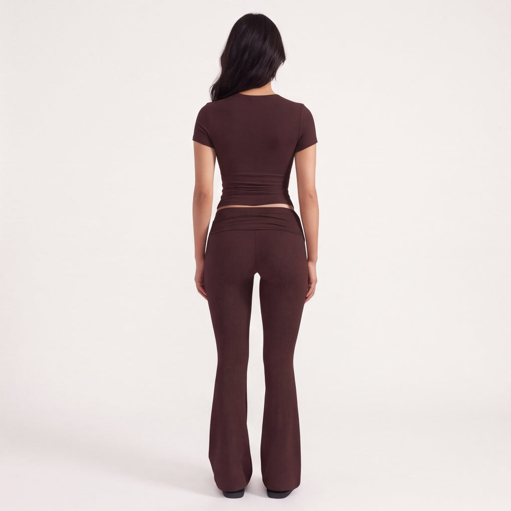 Women's Flare Leggings & Tee Lounge Set Coffee
