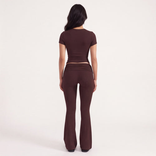 Women's Flare Leggings & Tee Lounge Set Coffee
