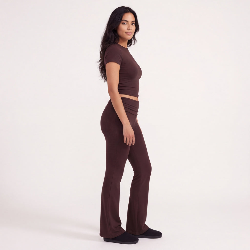 Women's Flare Leggings & Tee Lounge Set Coffee