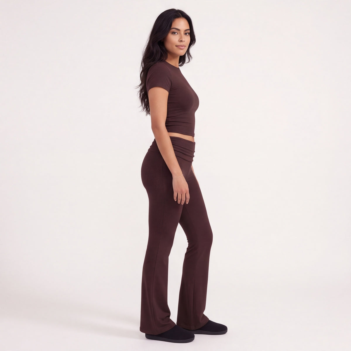 Women's Flare Leggings & Tee Lounge Set Coffee
