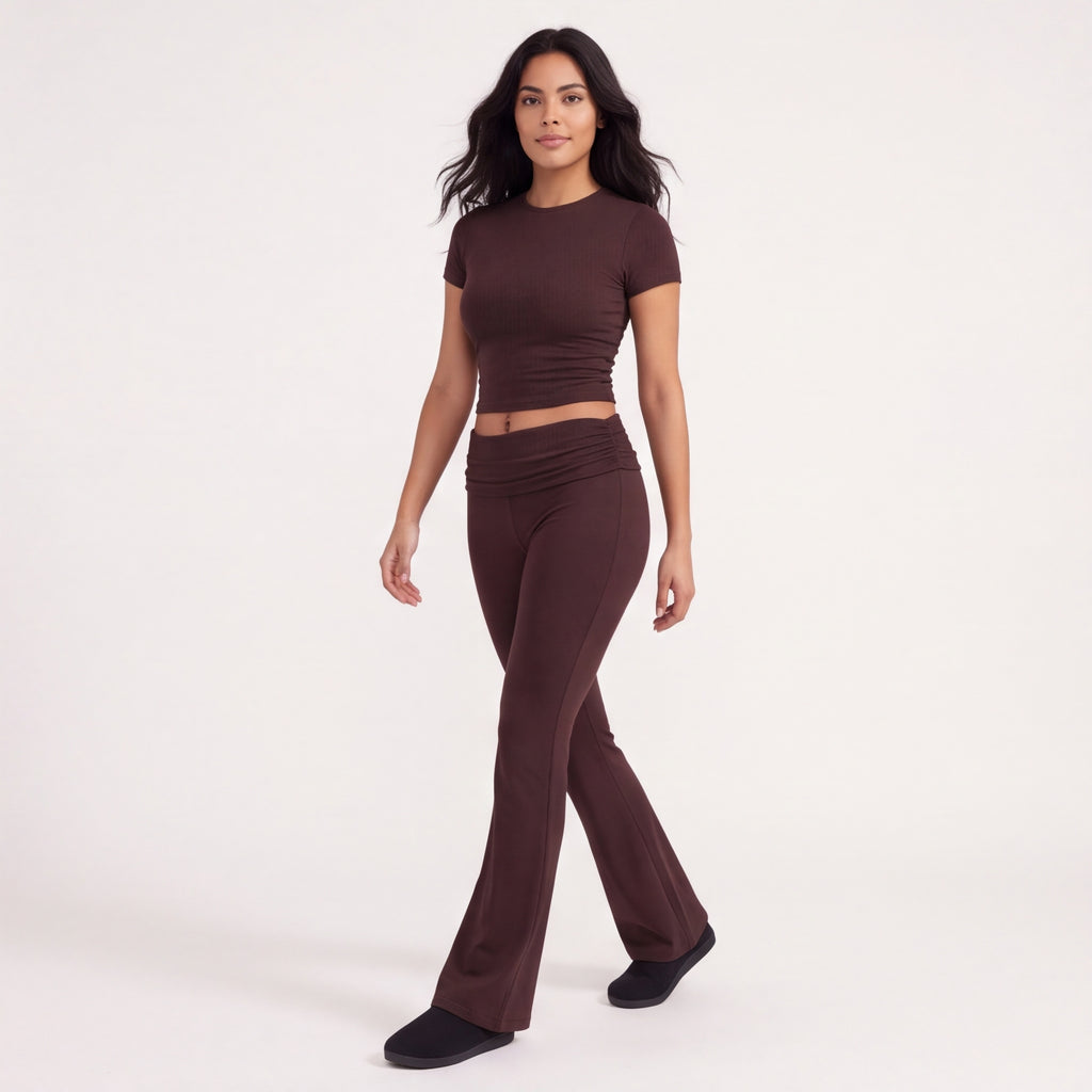 Women's Flare Leggings & Tee Lounge Set Coffee
