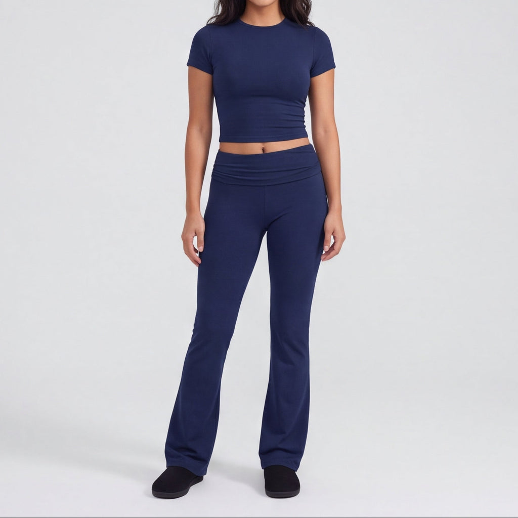 Women's Flare Leggings & Tee Lounge Set Navy