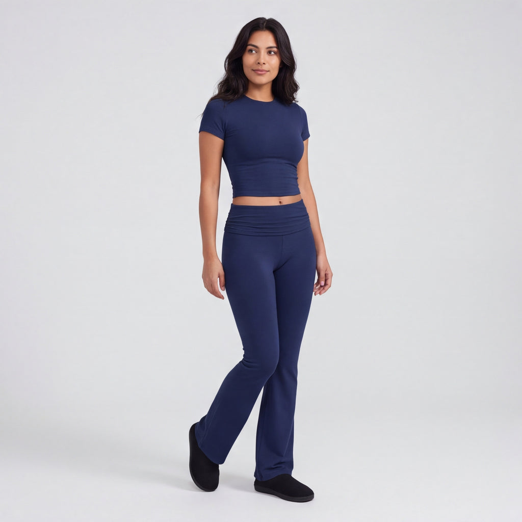 Women's Flare Leggings & Tee Lounge Set Navy