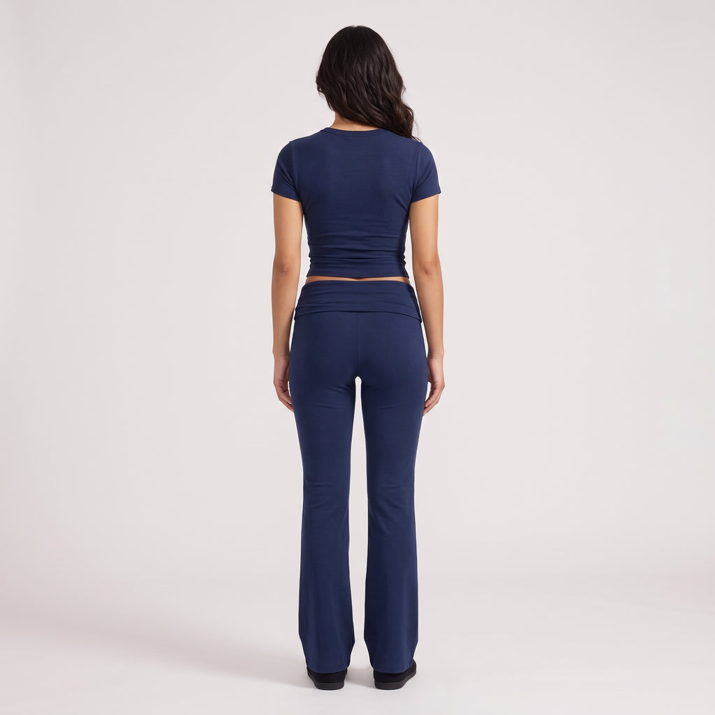 Women's Flare Leggings & Tee Lounge Set Navy