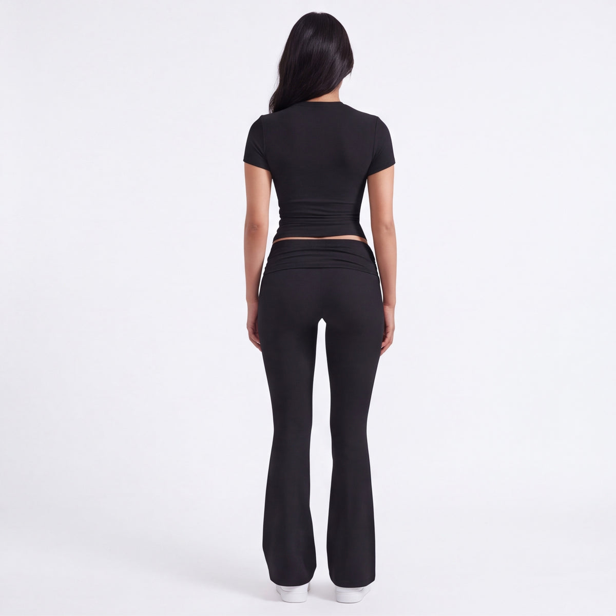 Women's Flare Leggings & Tee Lounge Set Black