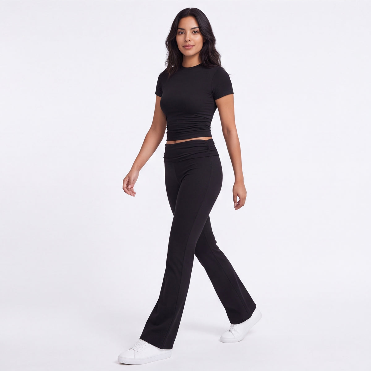 Women's Flare Leggings & Tee Lounge Set Black