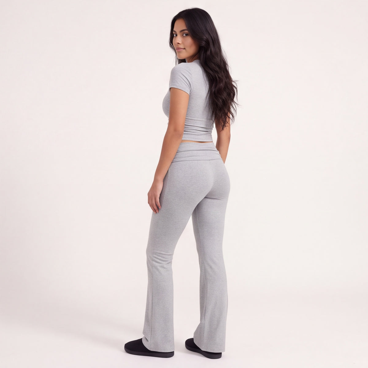Women's Flare Leggings & Tee Lounge Set Light Grey