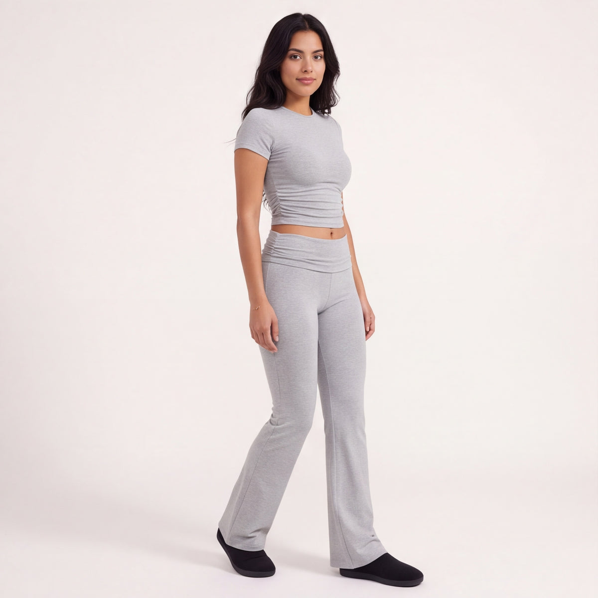 Women's Flare Leggings & Tee Lounge Set Light Grey