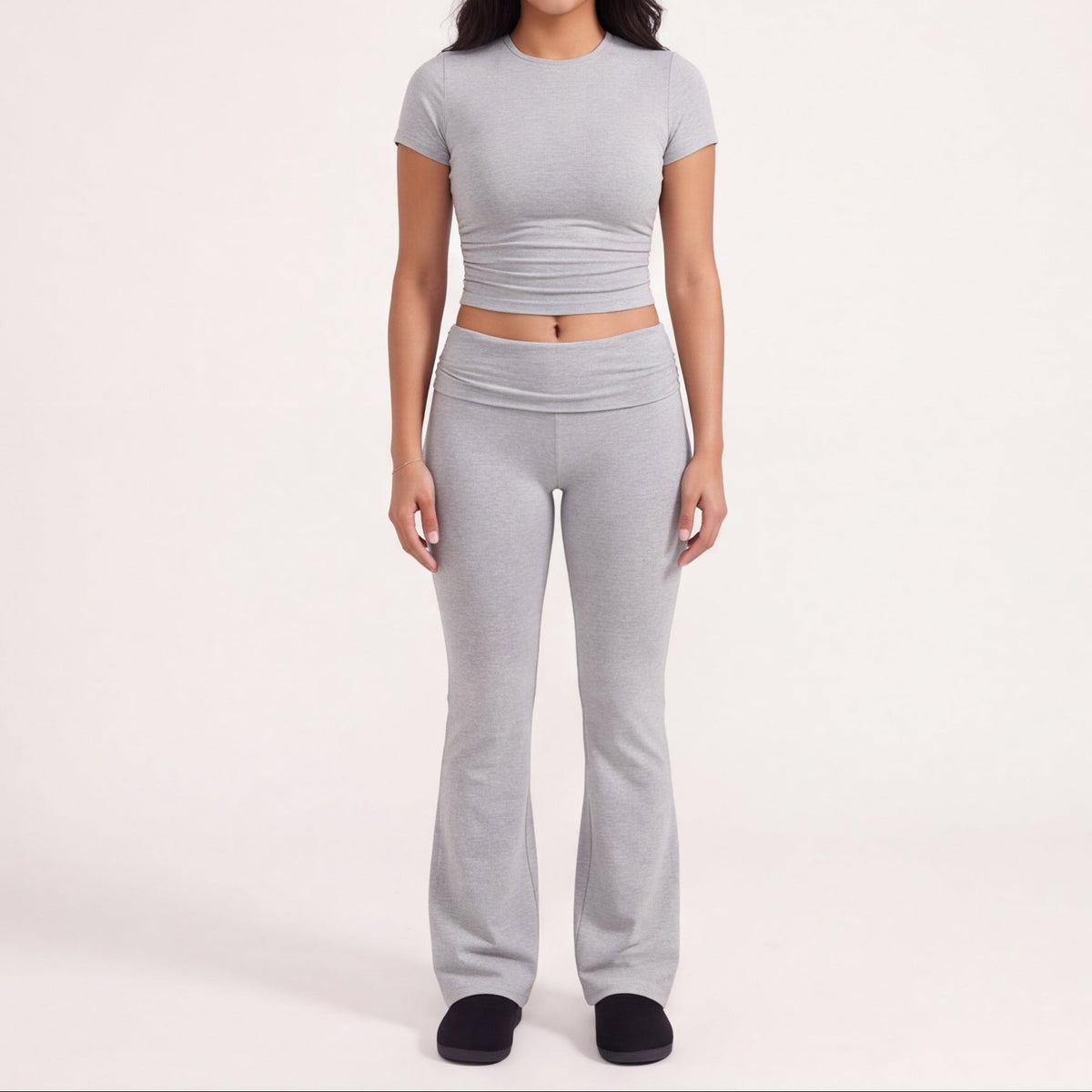 Women's Flare Leggings & Tee Lounge Set Light Grey