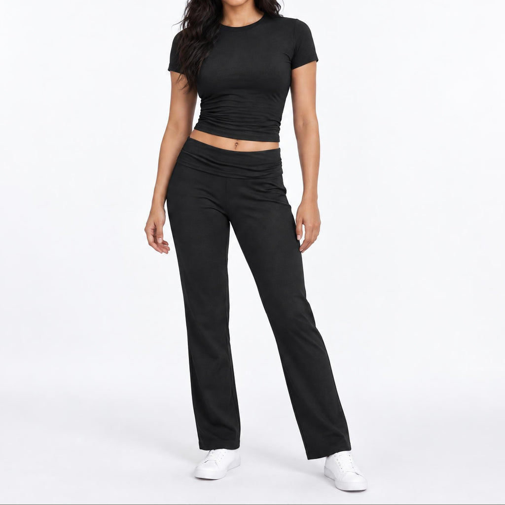 Women's Flare Leggings & Tee Lounge Set Light Grey